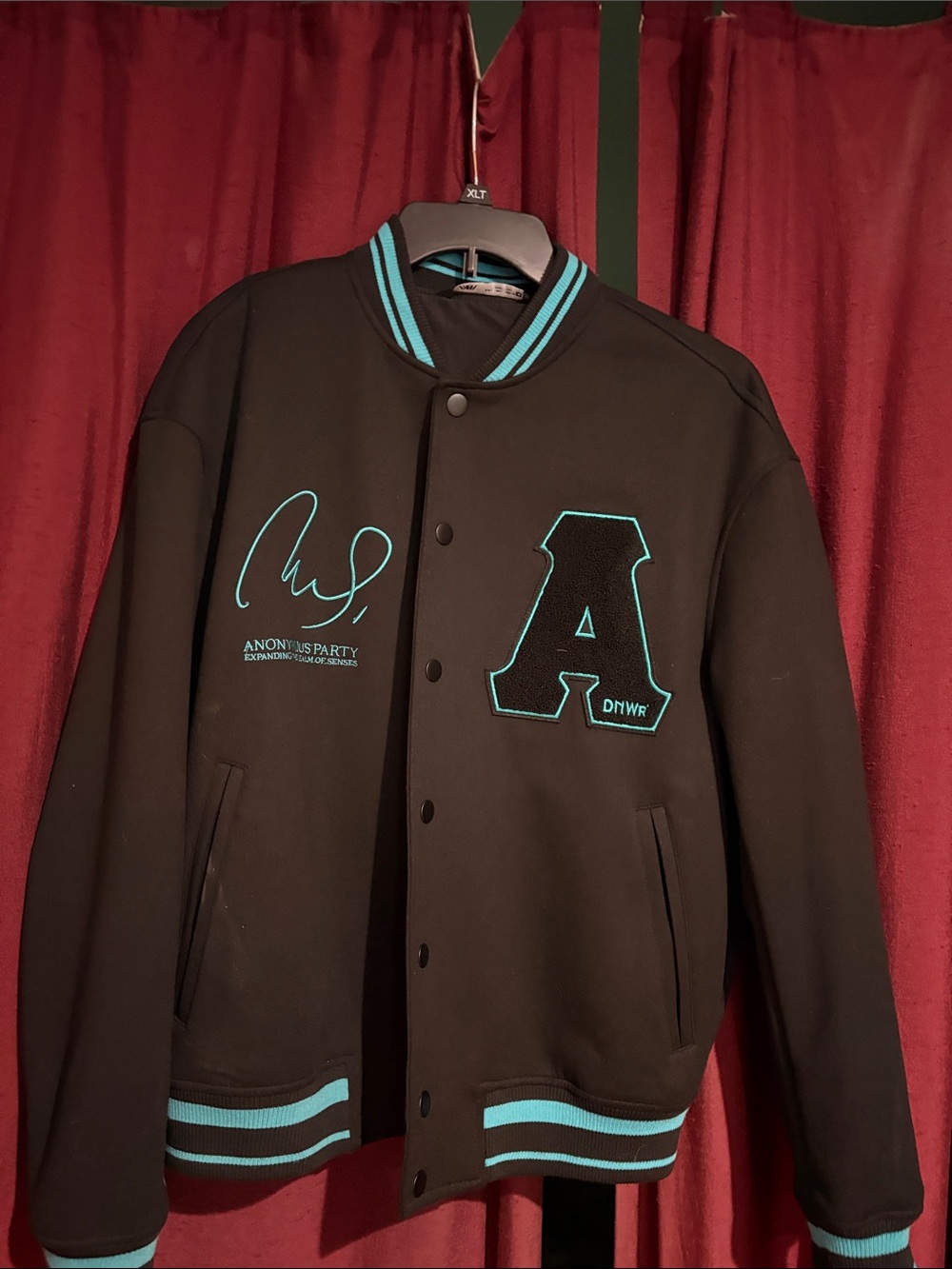 Zara Black Varsity Bomber Jacket with Teal Trim